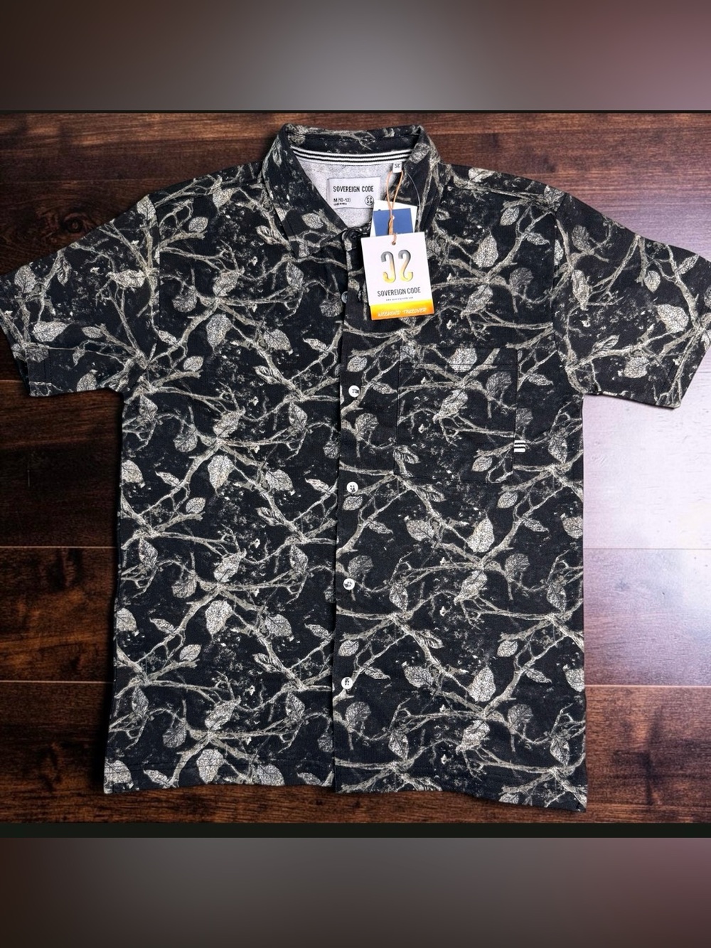 Sovereign Code Men's Black & Cream Botanical Short-Sleeve Button Shirt
